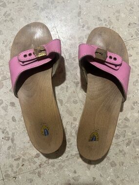 Dr Scholls The Original Wood Exercise Sandal Leather Buckle Womens size 9/9.5